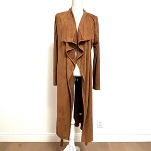 Essue Tan Drape Front Duster Trench Coat